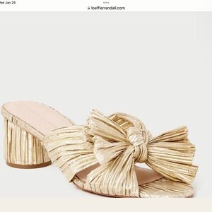 NWT Loeffler Randall Gold Emilia Pleated Knot Mules